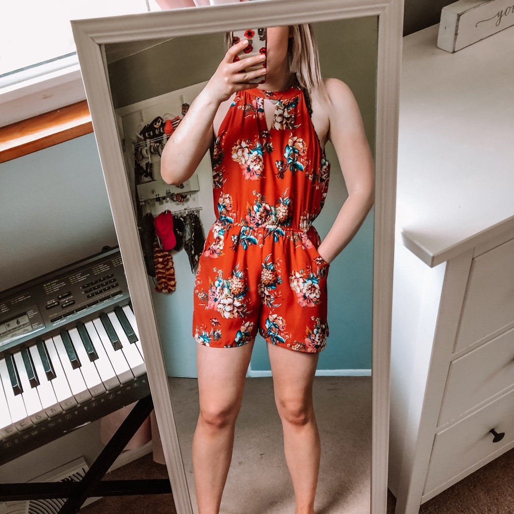 As U Wish Red Floral Halter Romper